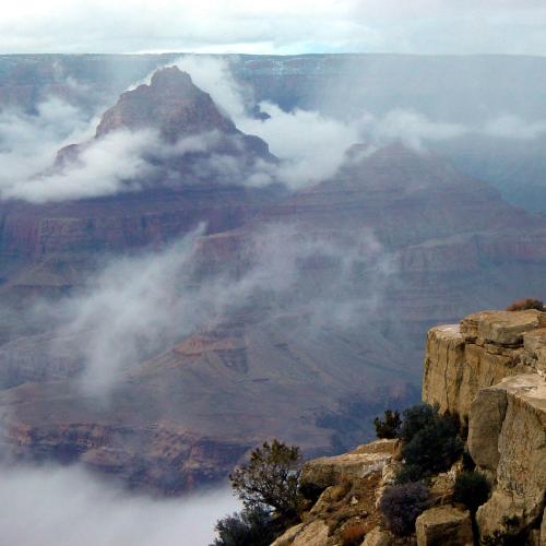 A partial winter cloud inversion in the canyon as seen from Lipan Point on Desert View Drive, Grand Canyon N.P.